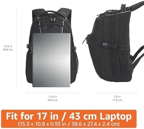 Amazon Basics Laptop Backpack Fits Up to 17-Inch Laptops, Black